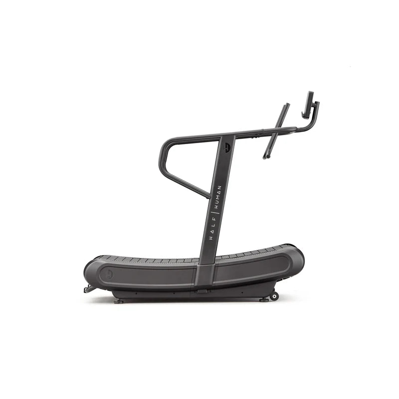 Black curved treadmill on a white background