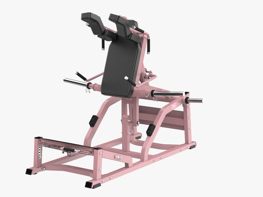 Pink and black freyja v squat machine on a white background