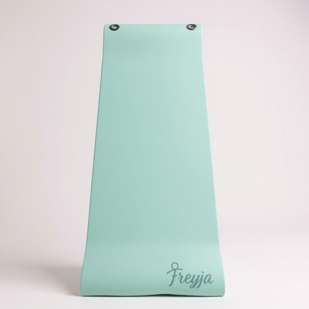 Green freyja branded yoga mat with eyelets on a white background