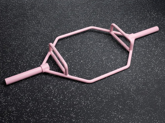 Pink weightlifting bar on a black textured surface