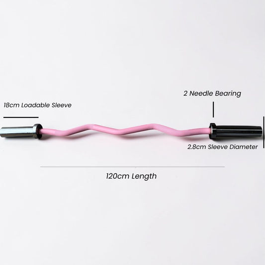 Measurement details of a pink curved barbell 