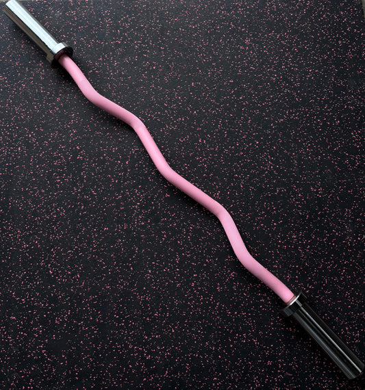 pink EZ curl barbell with metal ends 