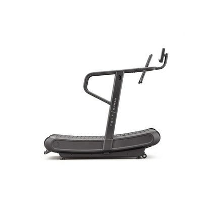 Black curved treadmill on a white background
