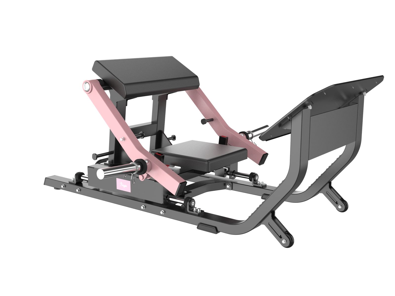 Black and pink freyja hip thrust gym machine on a white background