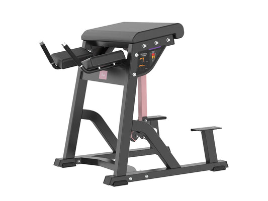 Black freyja reverse hyper extension gym machine on a white background