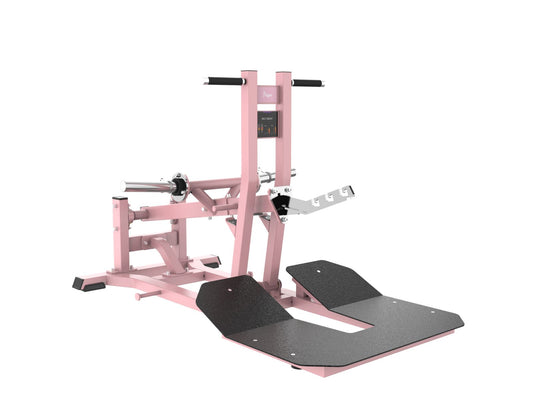 Pink freyja belt squat machine on a white background