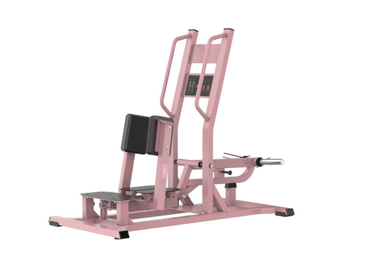 Pink freyja standing abductor machine with black padding on a white background