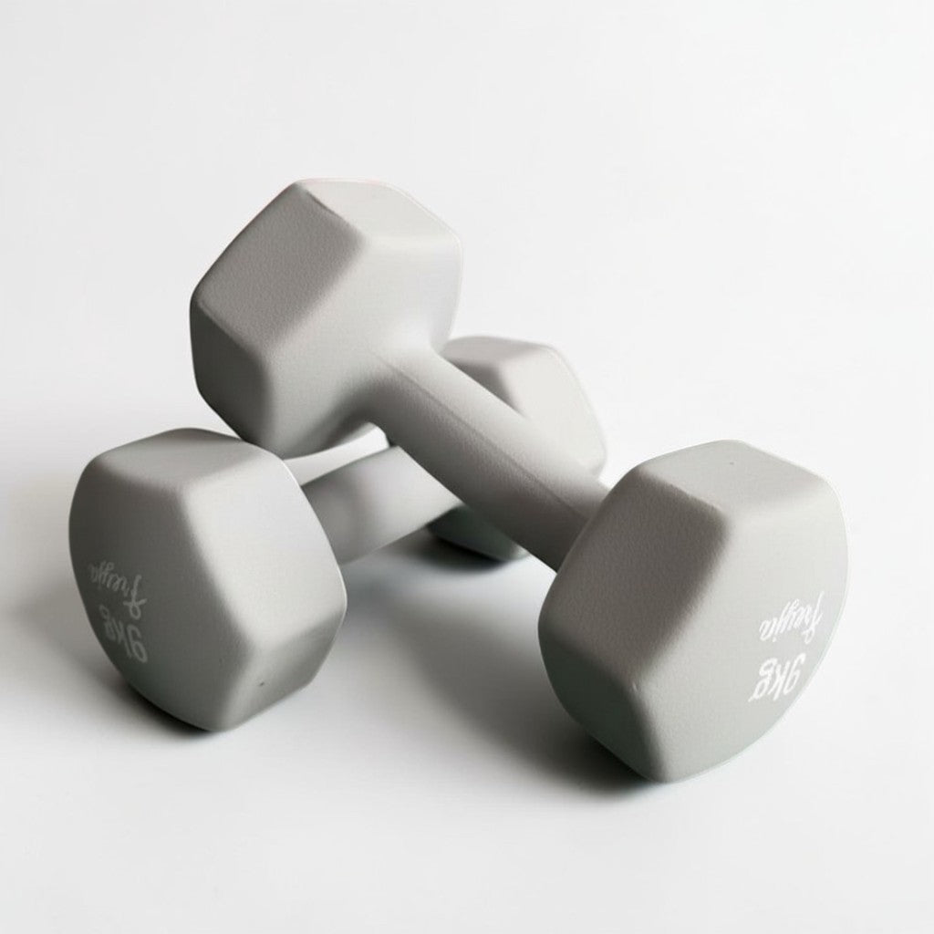 Pair of grey neoprene dumbbells