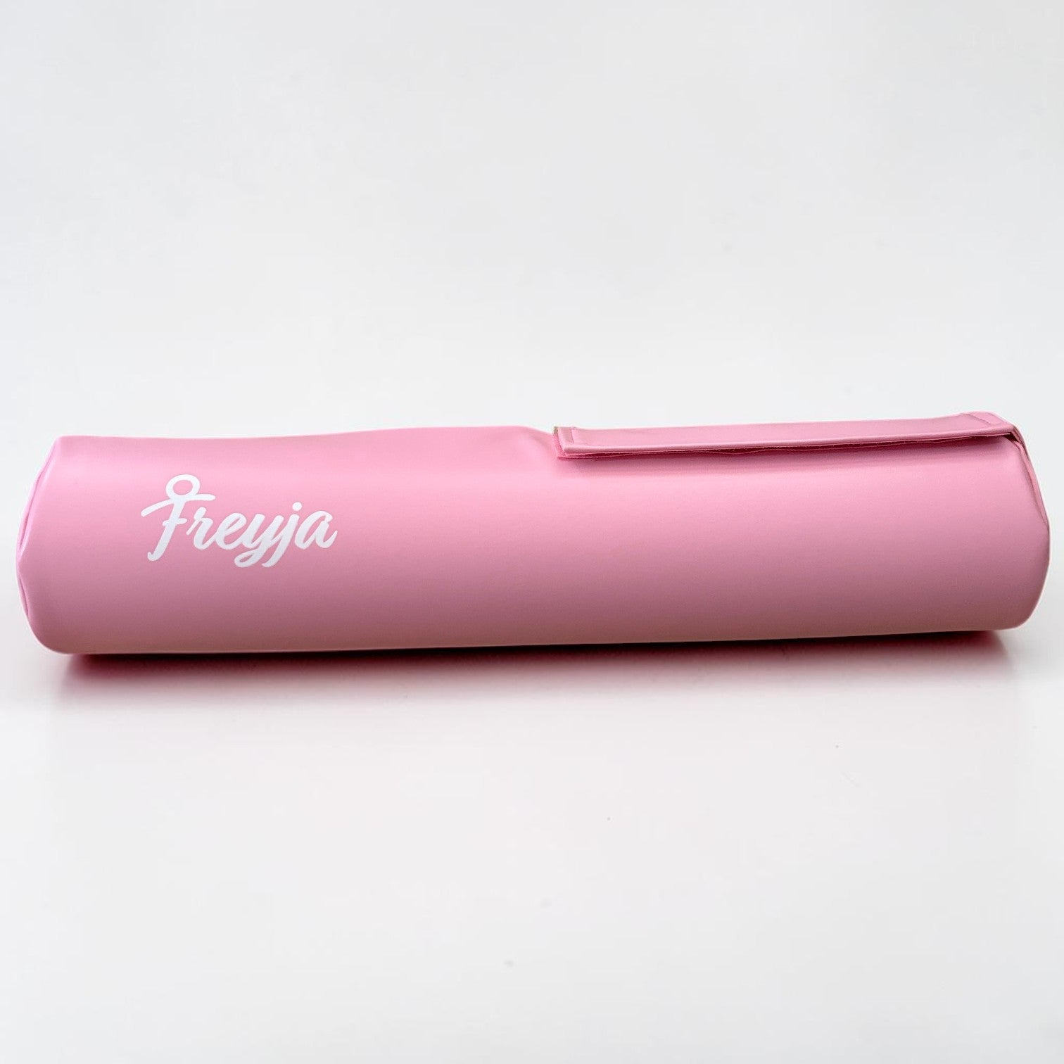 pink barbell pad with freyja branding on 