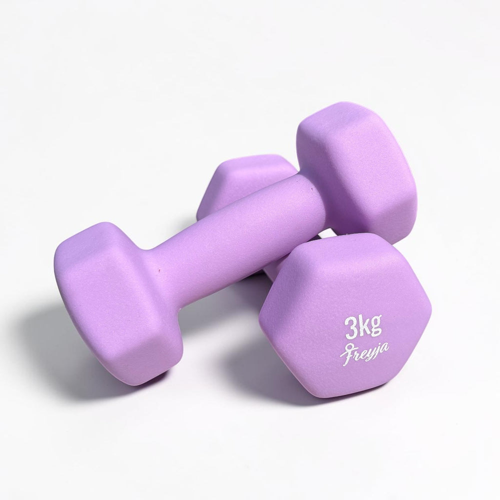 Pair of 3kg lilac neoprene dumbbells 